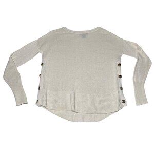 Tahari Women's S  Lightweight Linen Blend Crew Neck Sweater Buttons Pullover Bei